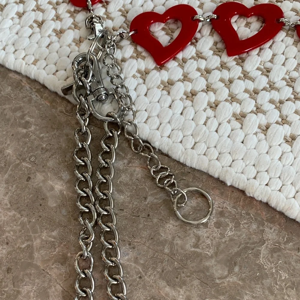 Vintage Red Heart Link chained belt LG  - melamac Acryllic and stainless 34”-42”